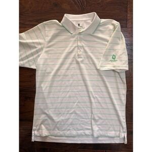 F&G Tech Mens XL Golf‎ Polo Shirt White Green Striped Rattlesnake Ridge Logo